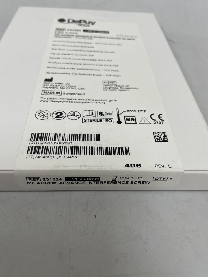 231824 - DEPUY - MILAGRO ADVANCE INTERFERENCE SCREW Absorbable - TCP/PLGA 11 x 30mm, (BX/1) - ( Expiry Date: 2024-04-30 )