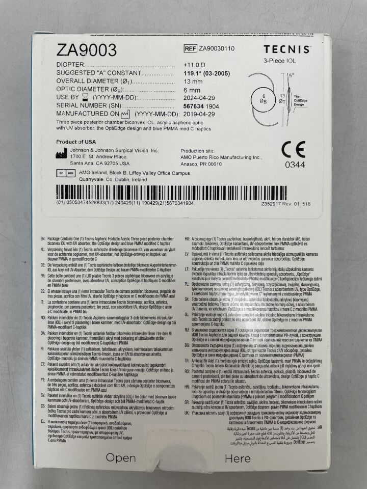 ZA90030110 - JOHNSON & JOHNSON - tecnis acry 13.omm 6opt modc pmma optieg, (BX/1) - ( Expiry Date: 2024-04-29 )