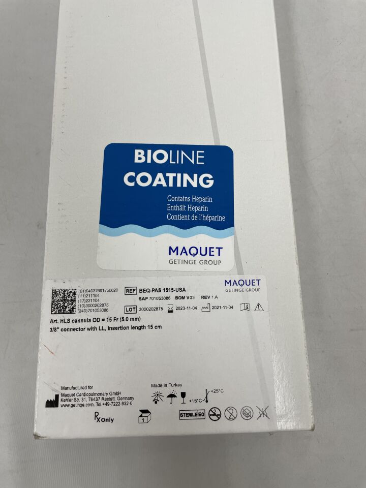 BEQ-PAS-1515-USA - MAQUET - arterial hls cannula, bioline 15f x 15cm, (BX/1) - ( Expiry Date: 2023-11-04 )