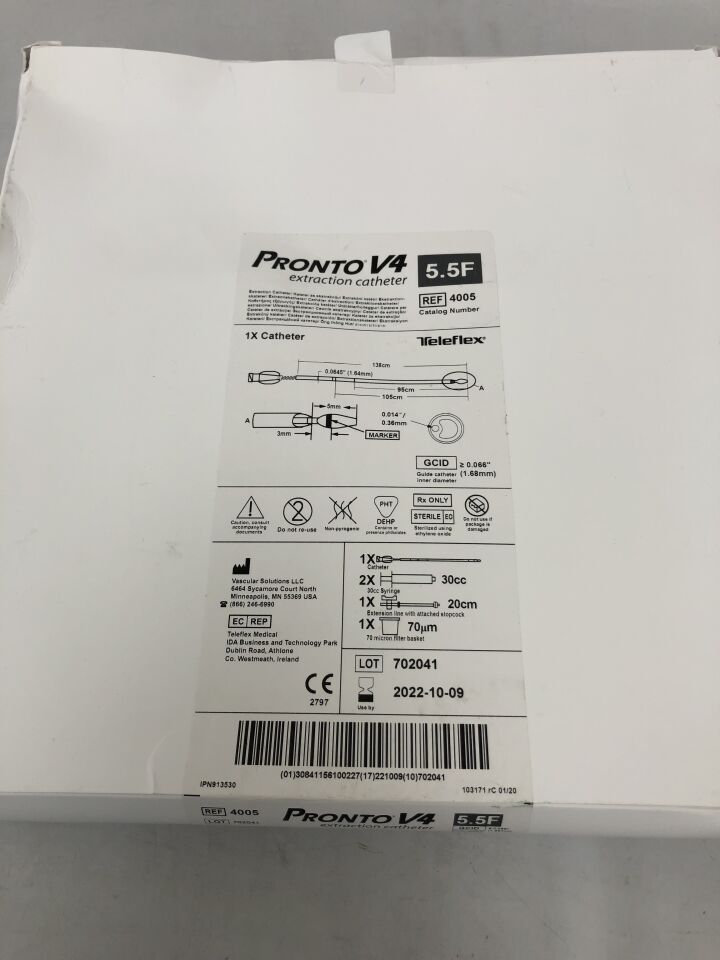 4005 - TELEFLEX - Pronto V4 Extraction Catheter, 130cm length, 5.5 F, (BX/1) - ( Expiry Date: 2022-10-09 )