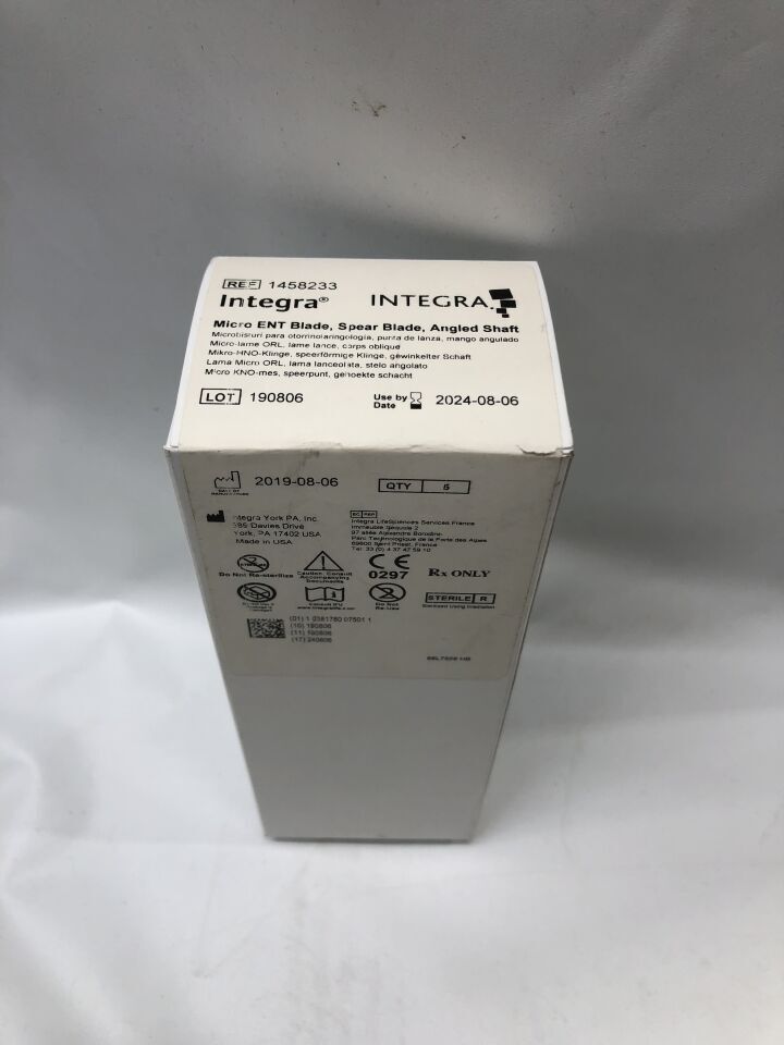 1458233 - INTEGRA - Micro ENT Blade, Spear Blade, Angled Shaft, (BX/5) - ( Expiry Date: 2024-08-06 )