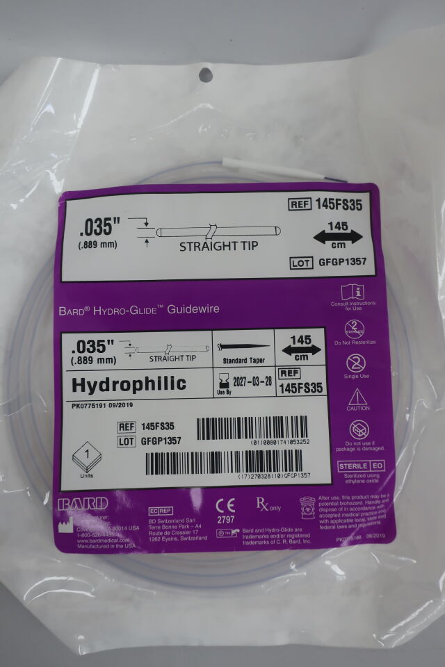 145FS35 - BARD - hydroglide straight flexible tip guidewire, 0.035 in. dia., violet, (EA) - ( Expiry Date: 2024-08-28 )