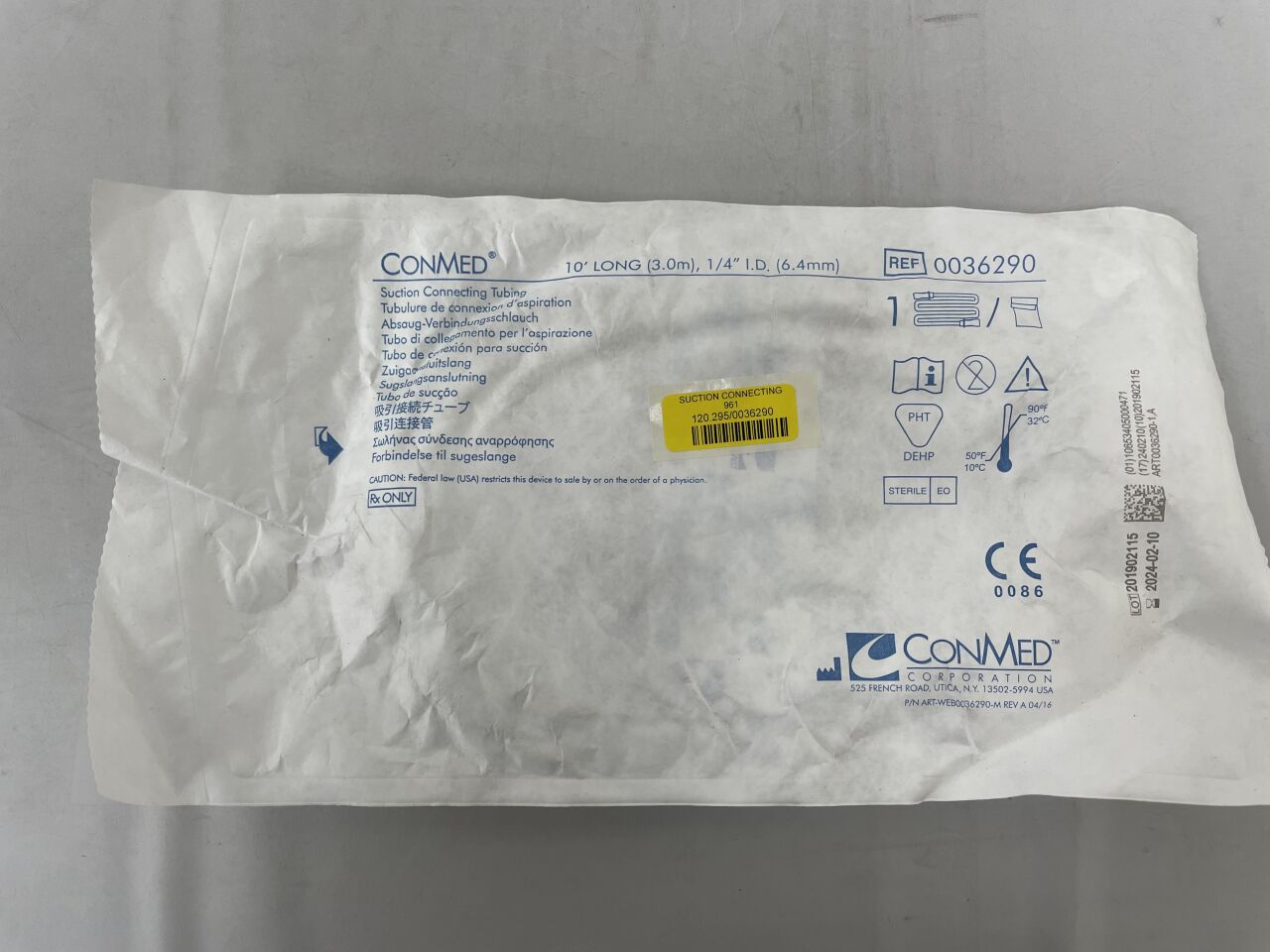 36290 - CONMED - Suction Connecting Tubing, 10' long (3.0 m), 1/4" I.D. (6.4 mm), (EA) - ( Expiry Date: 2024-02-10 )