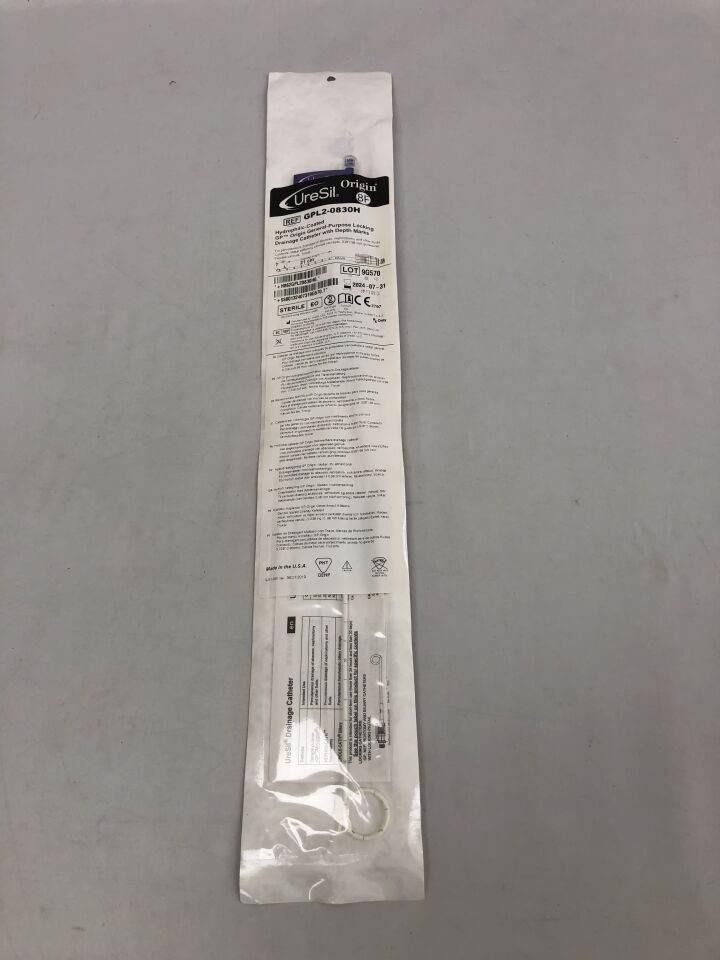 GPL2-0830H - URESIL - Hydrophilic Coated Origin General Purpose Locking Drainage Catheter with Depth Marks, () - ( Expiry Date: 2024-07-31 )