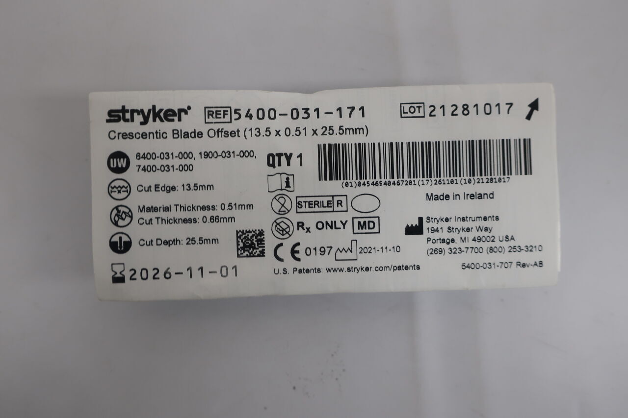 5400-031-171 - STRYKER - Crescentic Blade, 25.5 L x 13.5 mm W
, () - ( Expiry Date: 2024-08-01 )