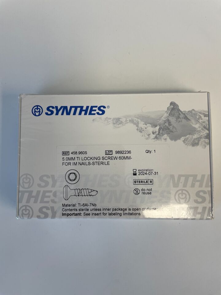 458.960S - SYNTHES -  5.0mm ti locking screw 60mm- for im nails-sterile, (EA) - ( Expiry Date: 2024-07-31 )