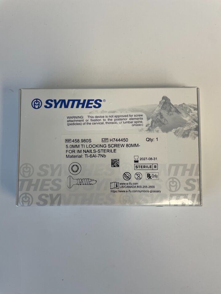 458.980S - SYNTHES -  5.0mm ti locking screw 80mm- for im nails-sterile, (EA) - ( Expiry Date: 2024-06-30 )