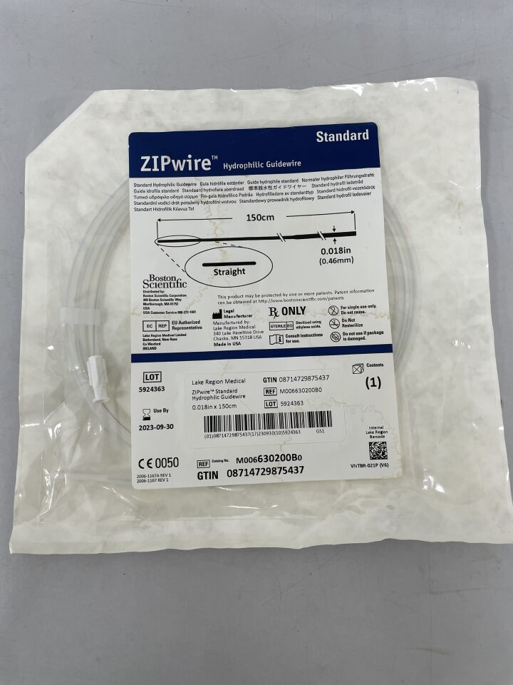 630200B - BOSTON SCIENTIFIC - ZIPwire Nitinol Hydrophilic Coated Guidewire, 0.018 in dia. x 150 cm Length, () - ( Expiry Date: 2023-09-30 )