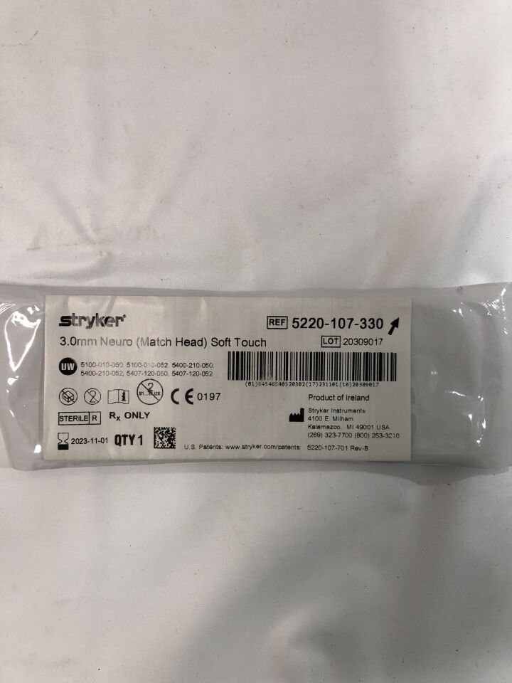 5220-107-330 - STRYKER - neuro drill, match head, soft touch, 3.0mm x 3.8mm, (EA) - ( Expiry Date: 2023-11-01 )