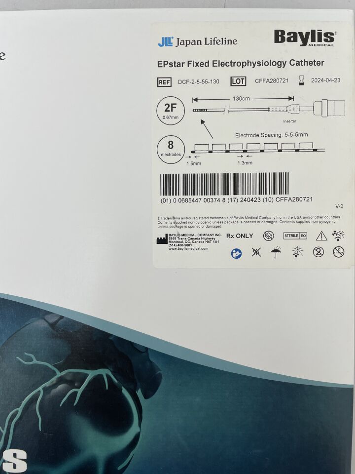 DCF-2-8-55-130 - BAYLIS MEDICAL - EPstar 2F Fixed Electrophysiology Catheter, 2Fr (0.67 mm) X 130 cm Length, with 8 Electrodes., (EA) - ( Expiry Date: 2024-02-26 )