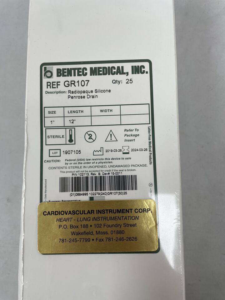 GR107 - BENTEC - Silicone Penrose Drain, Sterile, 12" x 1", (BX/25) - ( Expiry Date: 2024-03-26 )
