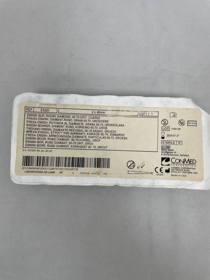 E5220 - CONMED - 2 x 48mm e9000 bur, round diamond, 60-70 grit, coarse, (EA) - ( Expiry Date: 2024-07-27 )