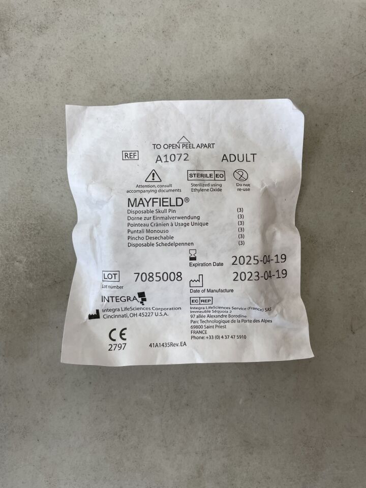 A1072 - INTEGRA - Mayfield Skull Pin, Adult, Disposable, () - ( Expiry Date: 2024-02-12 )