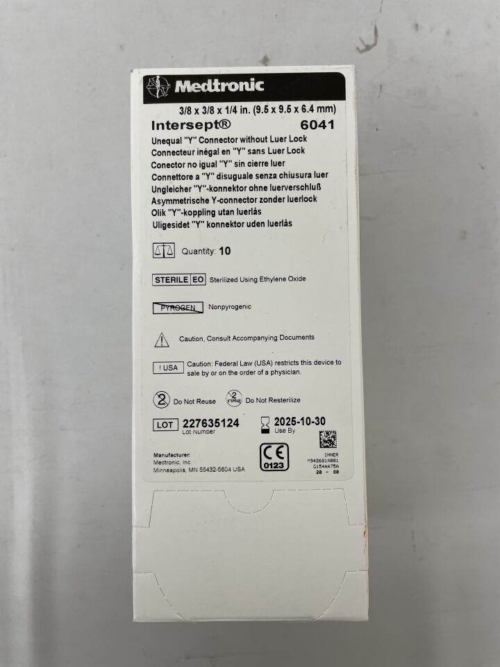 6041  -  MEDTRONIC  -  Unequal Y Connectors - Unequal Y-Connector, 9.5 mm x 9.5 mm x 6.4 mm , ( BX/10 )  -  ( Expiry Date : 2025-10-30 )
