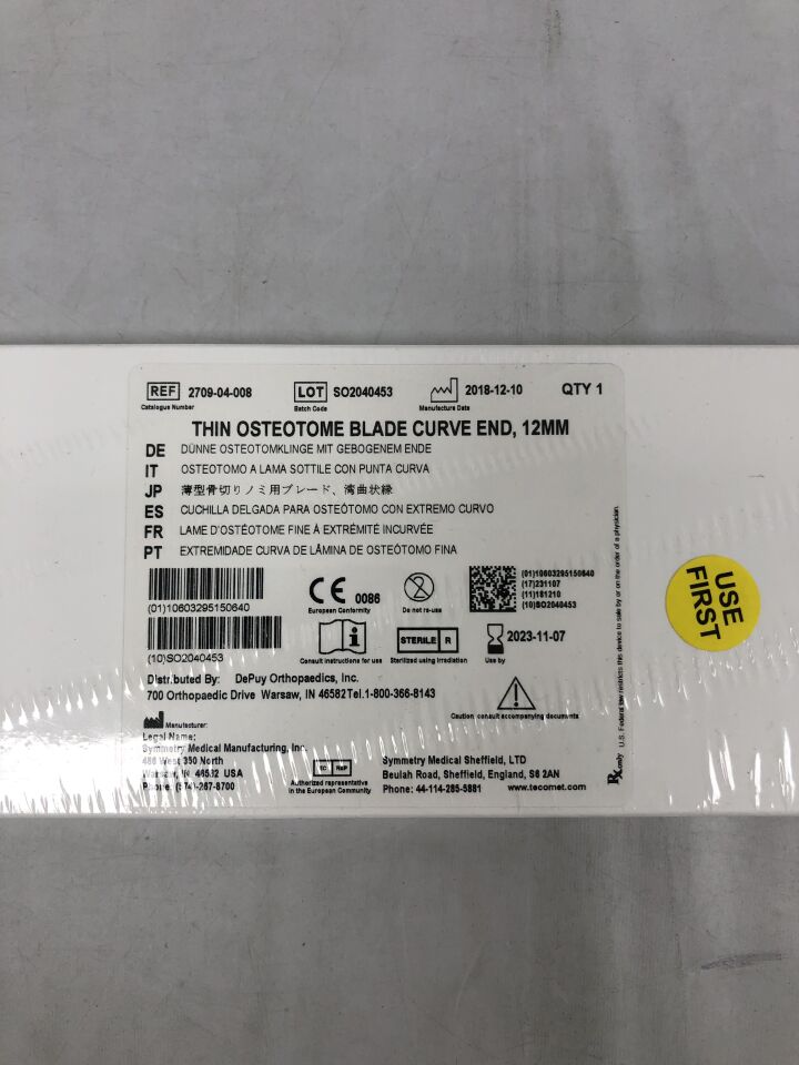 2709-04-008 - SYMMETRY - Thin Osteotome Blade Curved End, 12mm, (BX/1) - ( Expiry Date: 2024-01-10 )
