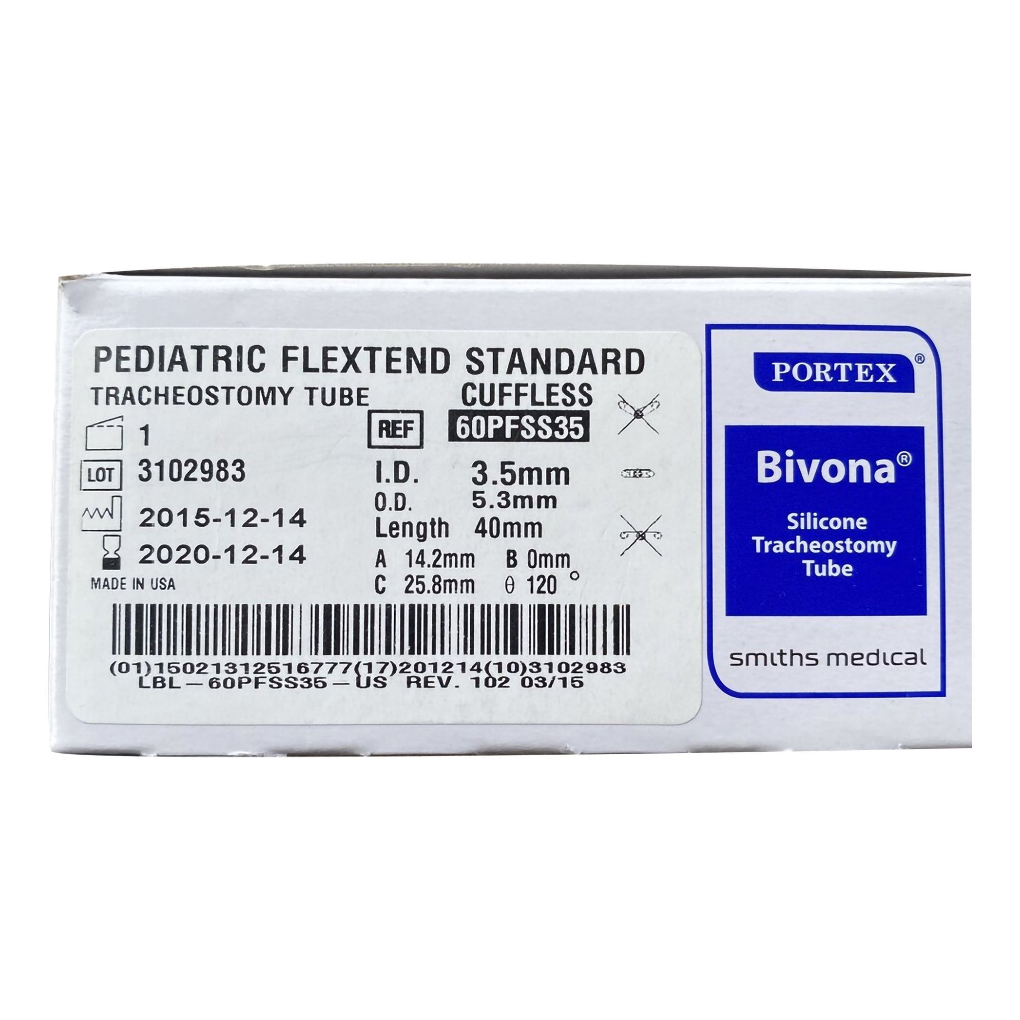 842572 - Bivona - Bivona FlexTend Uncuffed Tracheostomy Tube Size 3.5 Pediatric, 60PFSS35, Pack of 1, (EA)