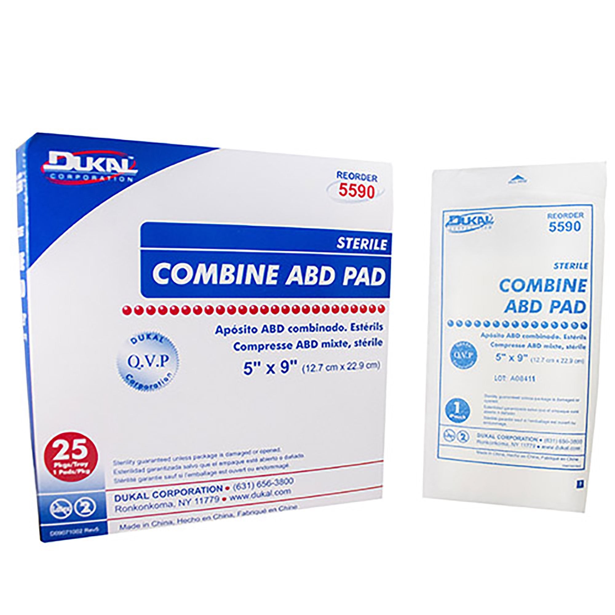 360305 - Dukal - Dukal Abdominal Pad 5 X 9 Inch 1-Ply Sterile 1 per Pack, 5590, Box of 25, (BX)