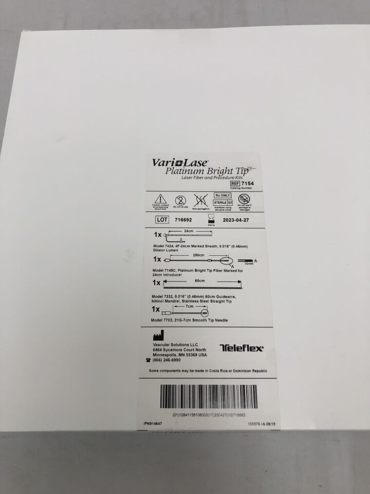 7154 - TELEFLEX - VariLase Platinum Bright Tip Laser Fiber and Procedure Kits, 24cm X 250cm X 60cm X 7cm, (BX/1) - ( Expiry Date: 2023-04-27 )
