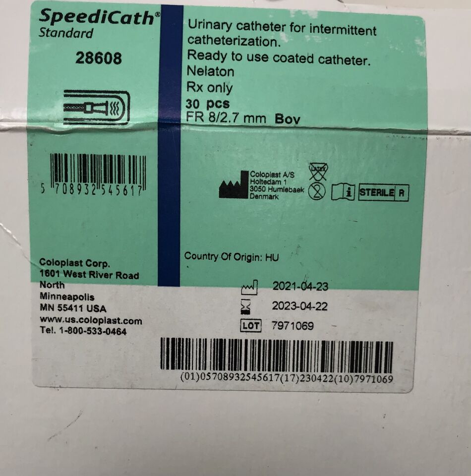 28608 - COLOPLAST - SpeediCath Standard Urinary Catheter for Intermittent Catheterization, 8F, (BX/1) - ( Expiry Date: 2023-04-22 )