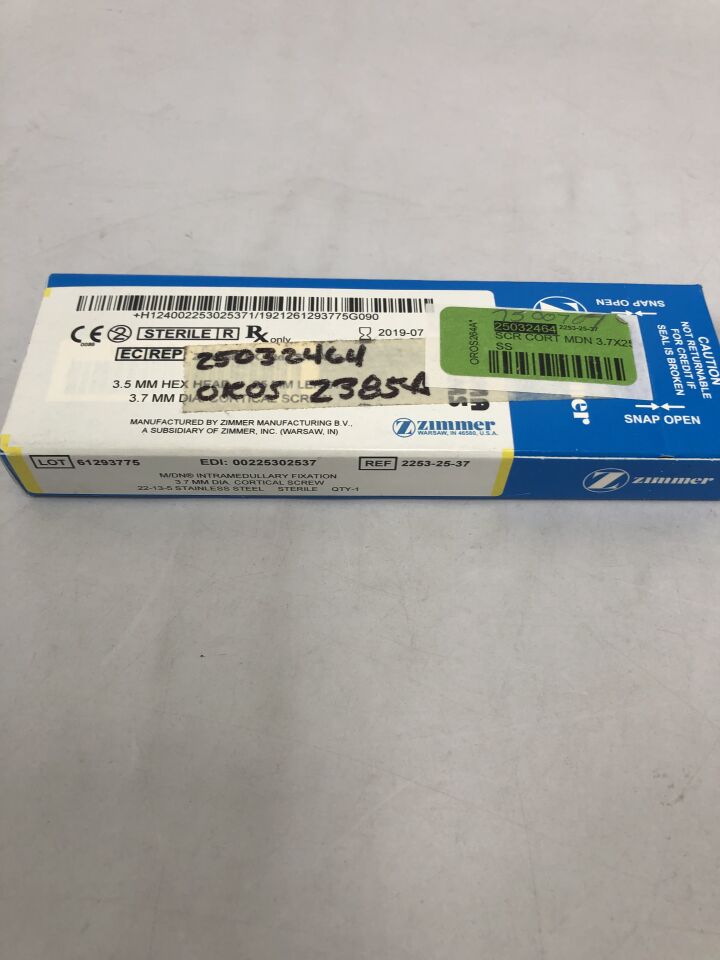 2253-25-37 - ZIMMER - Intramedullary Fixation, 3.7mm diameter Cortical Screw, (BX/1) - ( Expiry Date: 2019-07-01 )