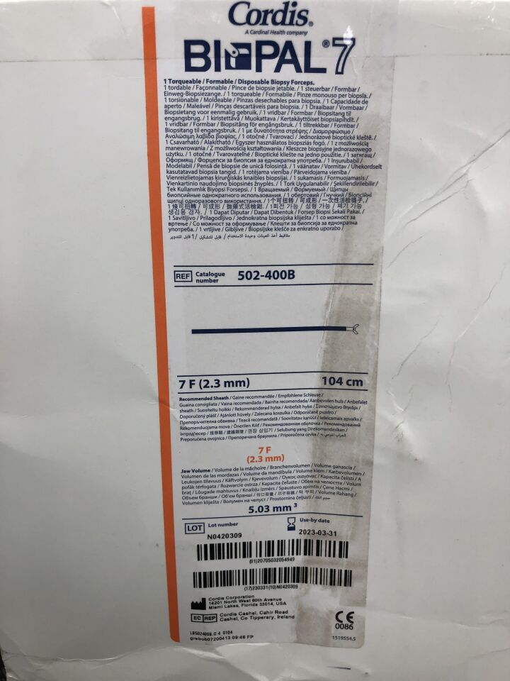 502-400B - CORDIS - BiPal 7 Formable Biopsy Forceps, 7F X 104cm, () - ( Expiry Date: 2023-03-31 )