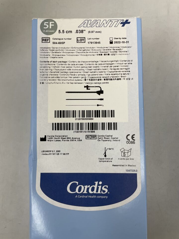 504-605P - CORDIS - Avanti+ Introducer, 5F X 5.5cm 
, () - ( Expiry Date: 2022-10-31 )