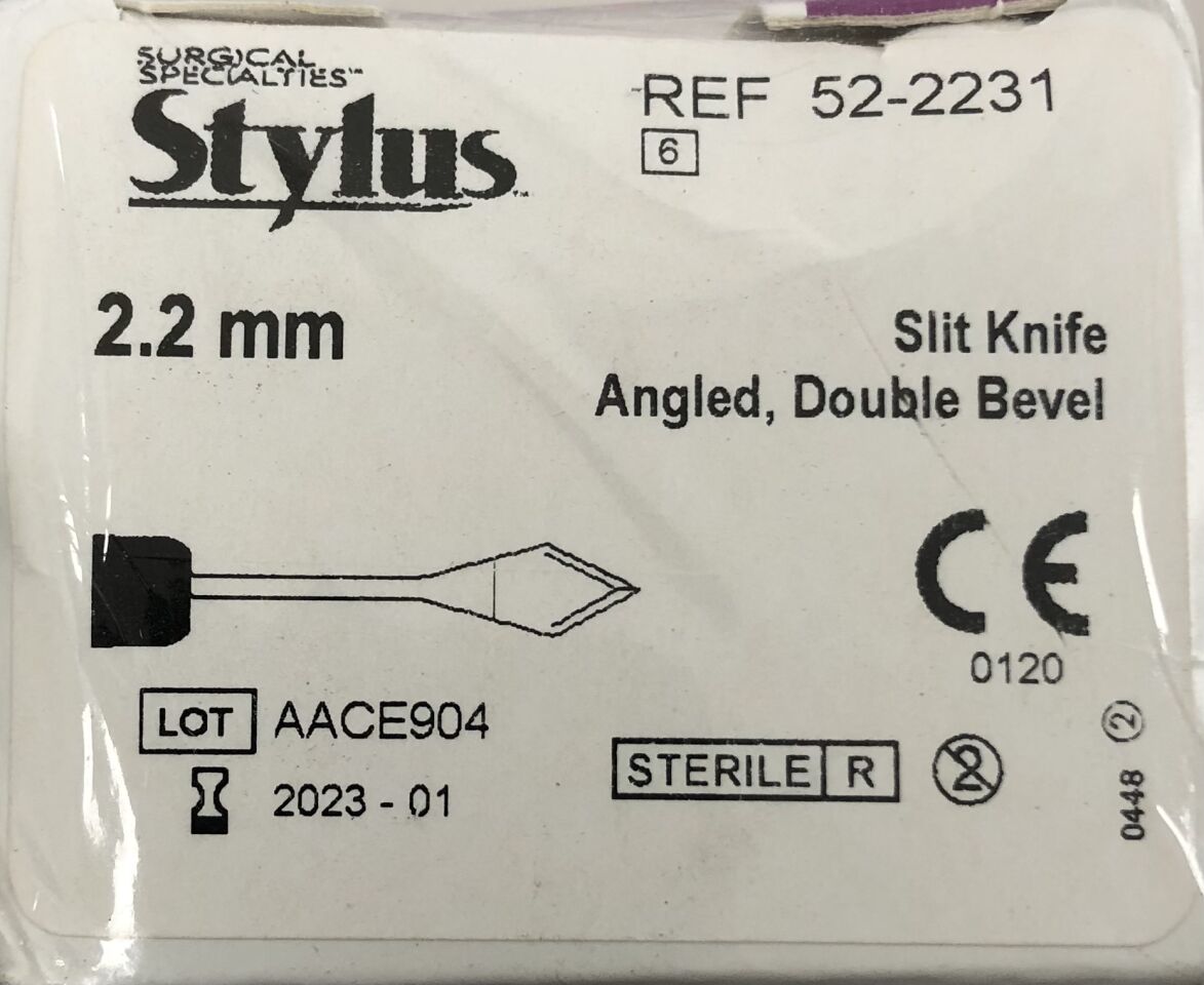 52-2231 - SURGICAL SPECIALTIES - Slit Knife, Angled, Double Bevel, 2.2mm, (BX/1) - ( Expiry Date: 2023-01-01 )
