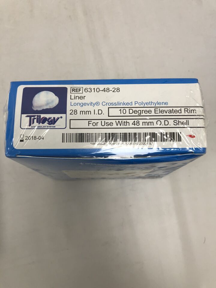 6310-48-28 - ZIMMER - Trilogy Acetabular System, 28mm inner diameter, 10 degree elevated rim, for use with 48mm OD shell, (BX/1) - ( Expiry Date: 2018-04-01 )