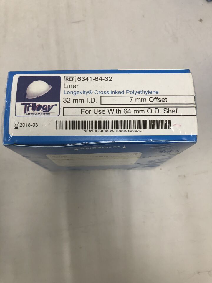 6341-64-32 - ZIMMER - Trilogy Acetabular System, 32mm inner diameter, 7mm offset, for use with 64mm OD shell, (BX/1) - ( Expiry Date: 2018-03-01 )