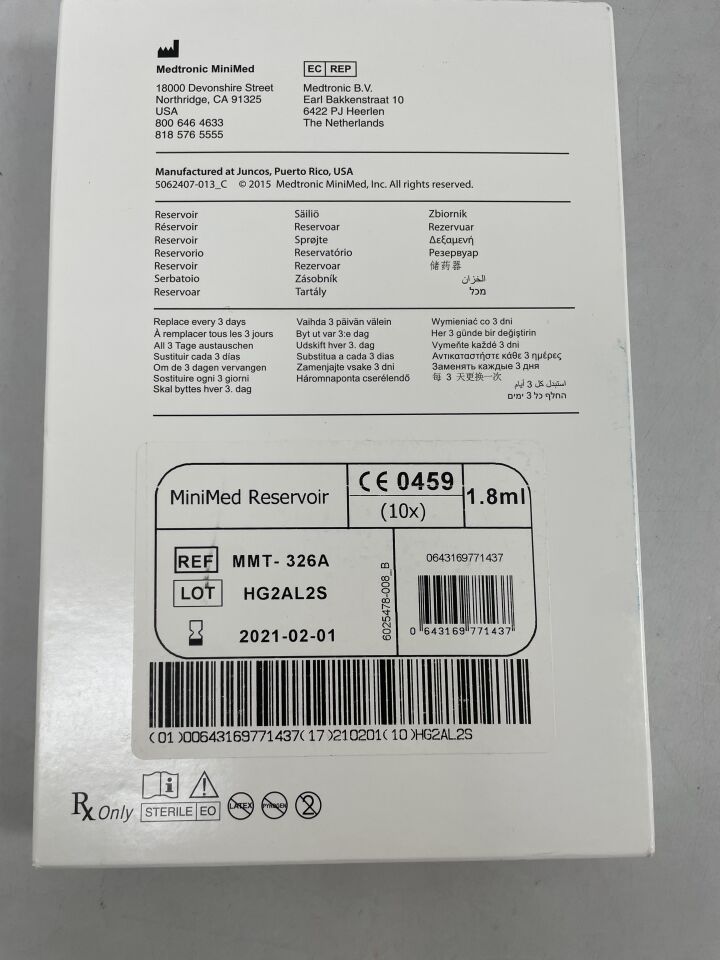 MMT-326A - MEDTRONIC - MiniMed Insulin Reservoir, holds 1.8ml
, (BX/10) - ( Expiry Date: 2018-05-06 )