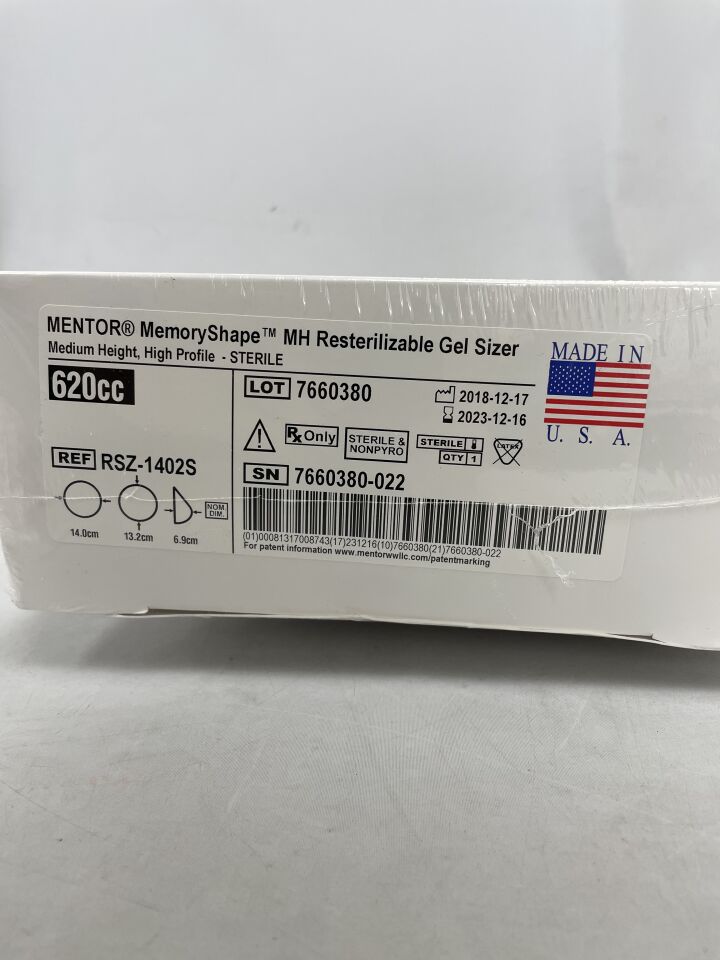 RSZ-1402S - MENTOR - Memory Shape MM+ Resterilizable Gel Sizer 620cc, () - ( Expiry Date: 2023-12-16 )