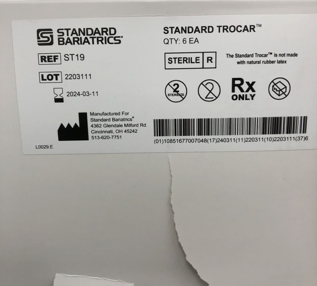 ST19 - STANDARD BARIATRICS - Standard Trocar, (BX/6) - ( Expiry Date: 2024-03-11 )