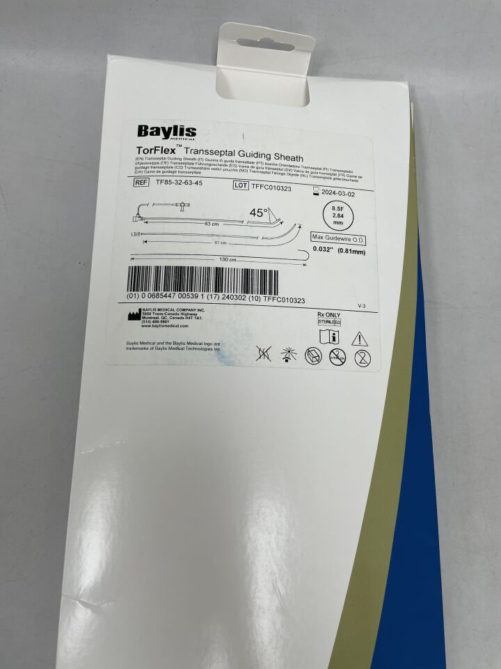 TF85-32-63-45 - BAYLIS MEDICAL - TorFlexTransseptal Guiding Sheath 8.5F X 0.032" X 63 cm Length, 45° Curve, (BX/1) - ( Expiry Date: 2024-03-02 )