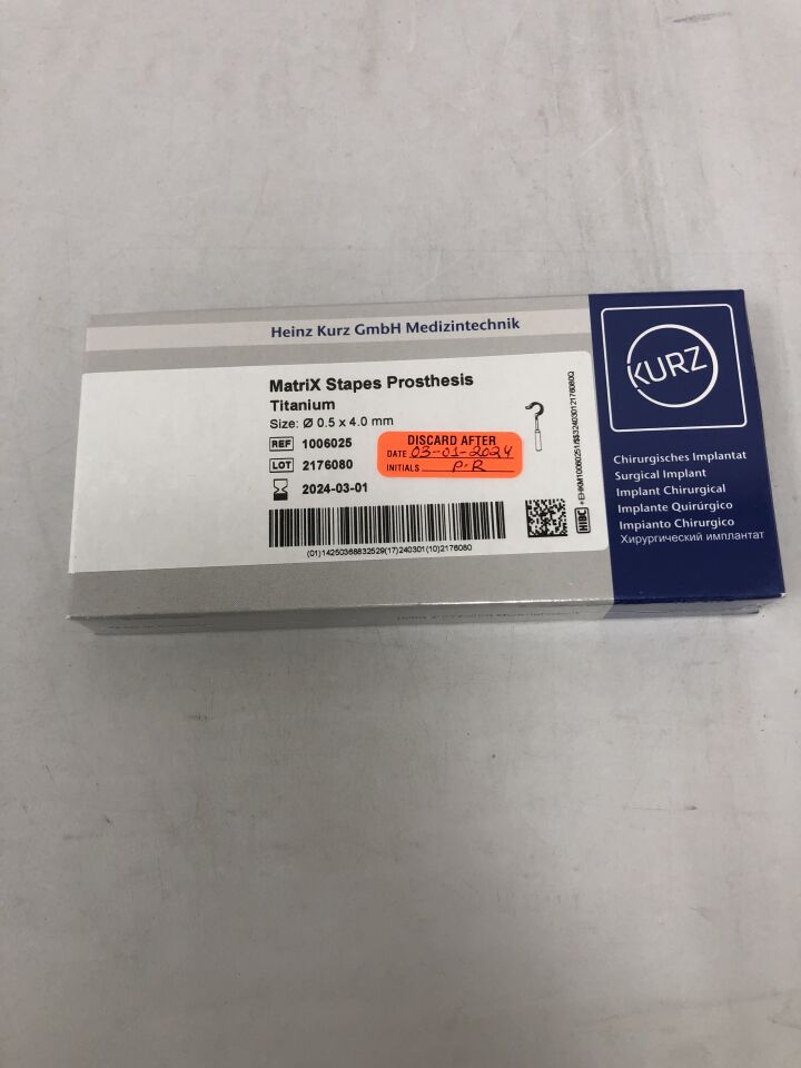 1006025 - HEINZ KURZ - MatriX Stapes Prothesis Titanium, 0.5 x 4.0mm, (BX/1) - ( Expiry Date: 2023-10-27 )