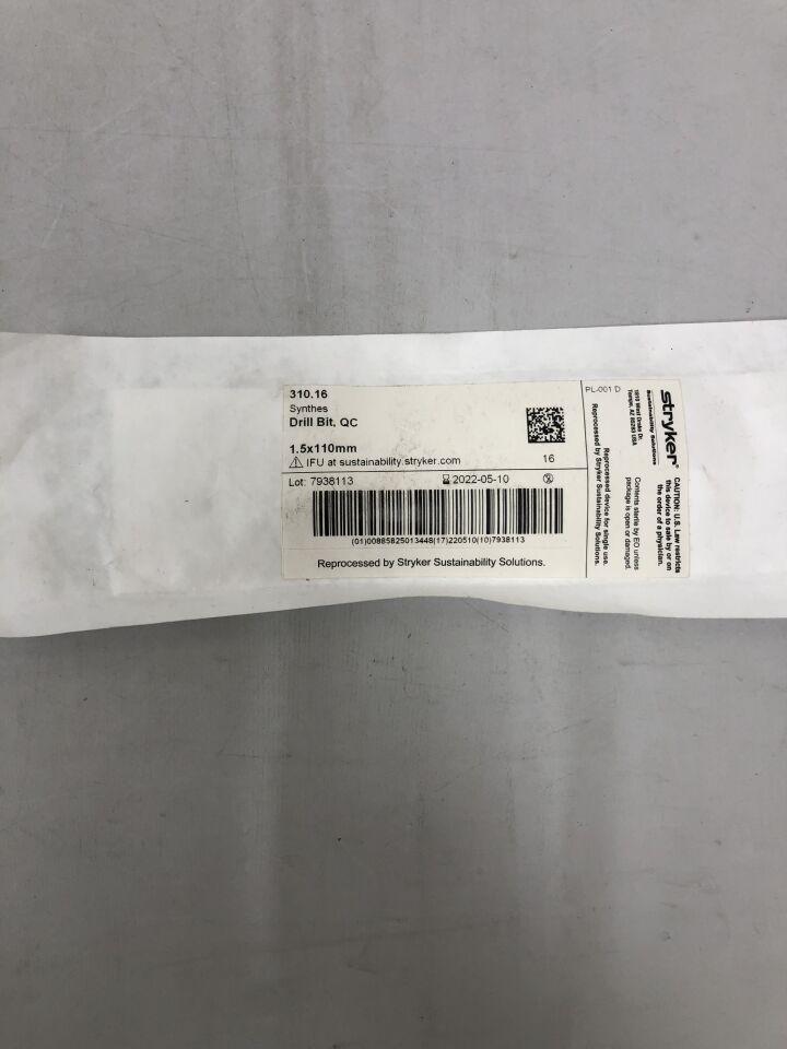 310.16 - STRYKER - Reprocessed Synthes Drill Bit, QC, 1.5mm X 110mm, (EA) - ( Expiry Date: 2022-05-10 )