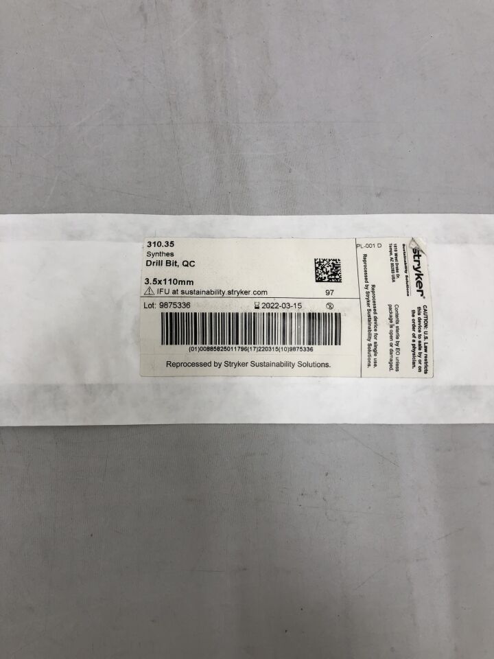 310.35 - STRYKER - Reprocessed Synthes Drill Bit, QC, 3.5mm X 110mm, (EA) - ( Expiry Date: 2022-03-15 )