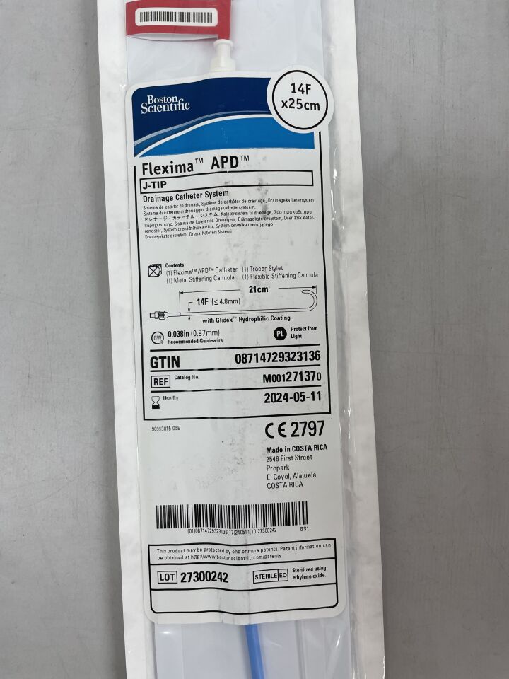 27137 - BOSTON SCIENTIFIC - Flexima APD Drainage Catheter System, J-Tip, Regular, 14F x 25cm, (EA) - ( Expiry Date: 2024-02-18 )
