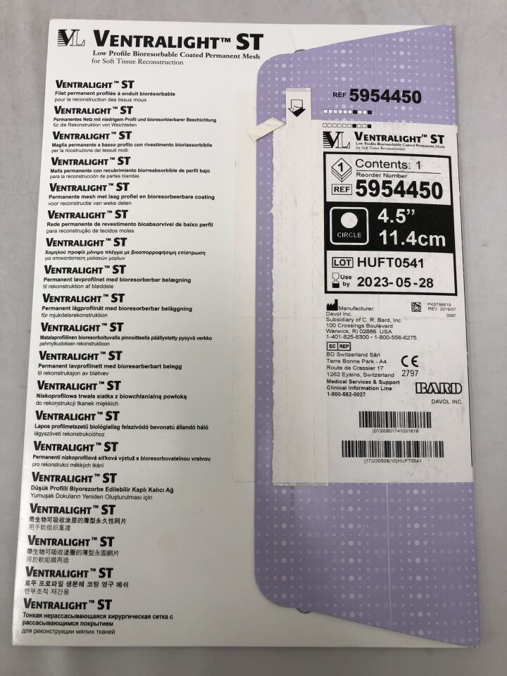 5954450 - BARD - Ventralight ST Mesh with Bioresorbable Coated Permanent Mesh, Circle, 4.5in, (EA) - ( Expiry Date: 2023-05-28 )