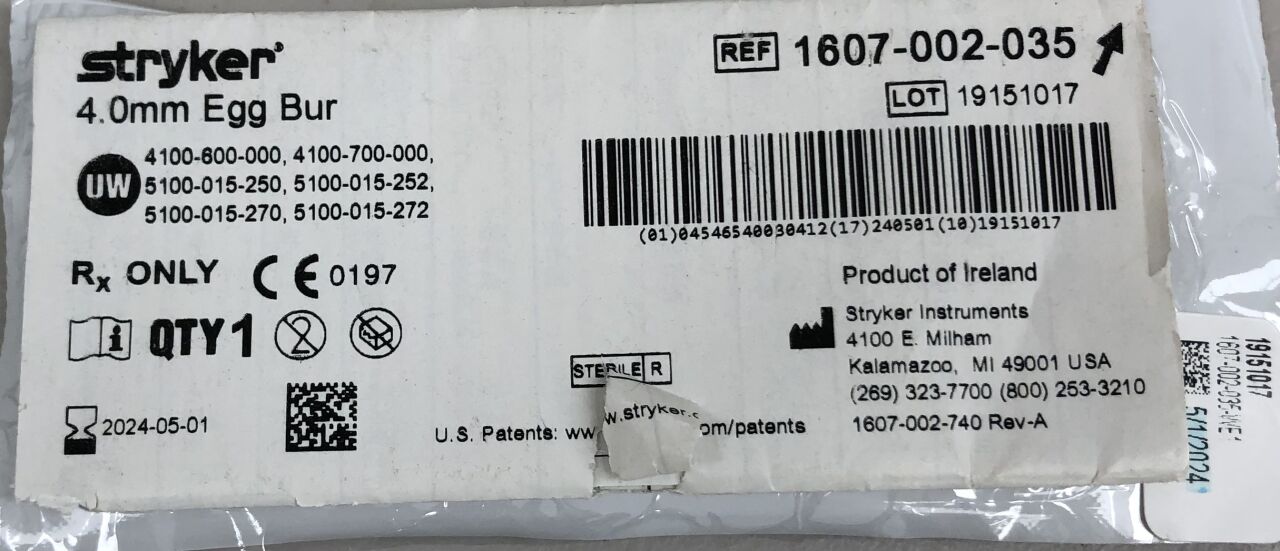 1607-002-035 - STRYKER - Egg Bur, 4.0mm, (EA) - ( Expiry Date: 2024-05-01 )