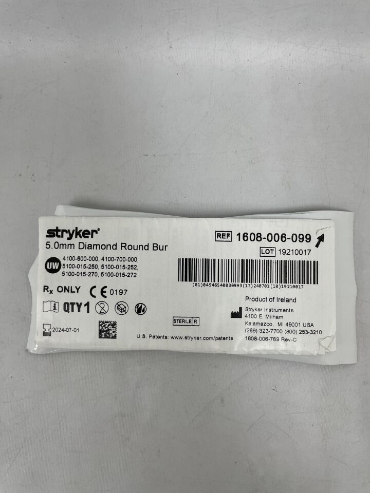 1608-006-099 - STRYKER - Round Diamond Burr, 5 mm Head Diameter, () - ( Expiry Date: 2024-07-01 )