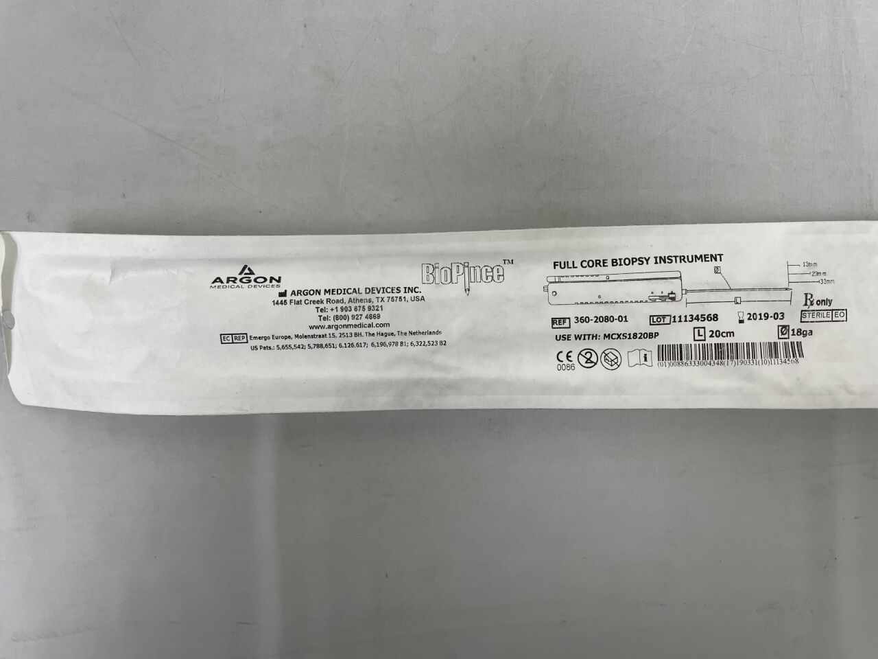 360-2080-01 - ARGON - biopince full core biopsy instrument, 18g x 20cm, (EA) - ( Expiry Date: 2019-03-31 )