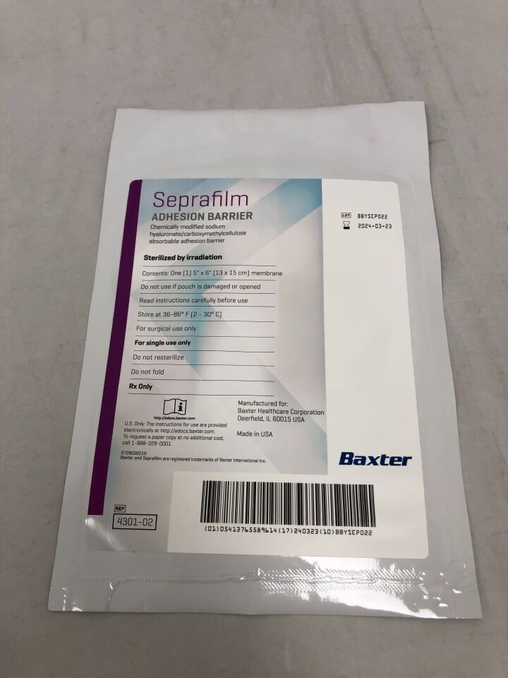 4301-02 - BAXTER - Genzyme Seprafilm Adhesion Barrier: 5" x 6", () - ( Expiry Date: 2024-03-23 )