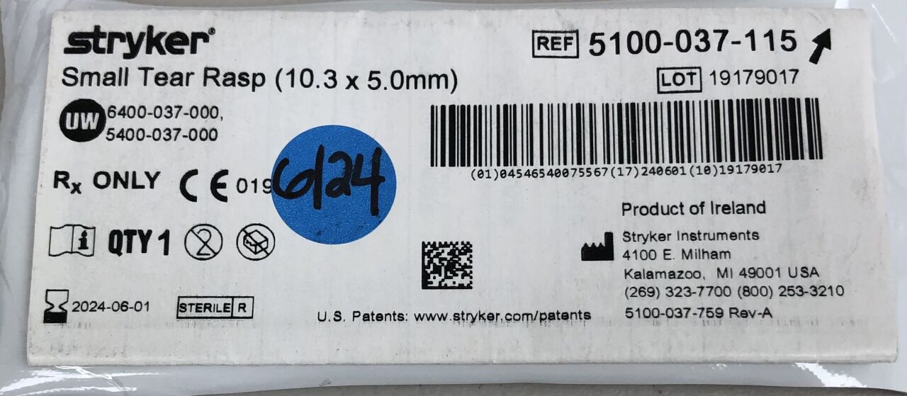 5100-037-115 - STRYKER - Small Tear Rasp, 10.3mm x 5.0mm, () - ( Expiry Date: 2024-06-01 )