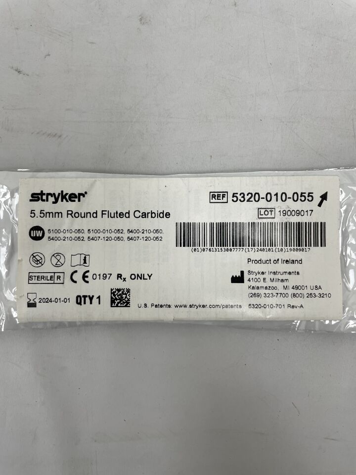 5320-010-055 - STRYKER - Round Fluted Carbide, (EA) - ( Expiry Date: 2024-01-01 )