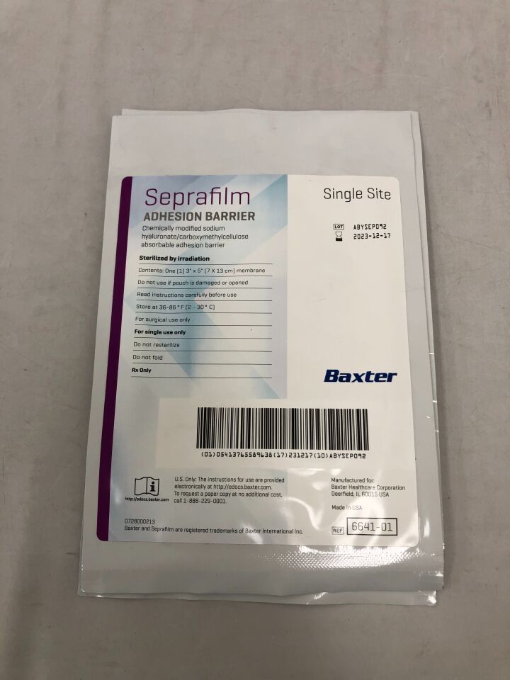 6641-01 - BAXTER - Genzyme Seprafilm Small Incision Adhesion Barrier, 3" x 5", (EA) - ( Expiry Date: 2023-12-17 )