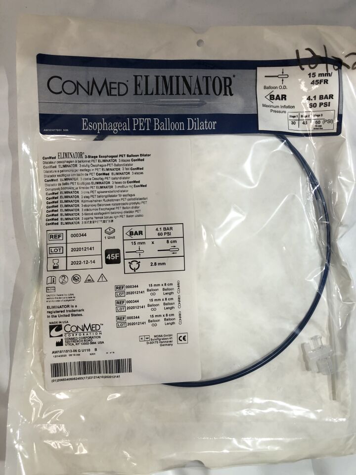 344 - CONMED - ELIMINATOR 3-Stage Esophageal PET Balloon Dilator, 15mm/45F, (EA) - ( Expiry Date: 2023-12-15 )