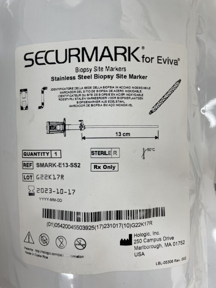 SMARK-E13-SS2 - HOLOGIC - eviva securmark stainless steel biopsy site marker, 13cm infinity
, () - ( Expiry Date: 2023-12-30 )