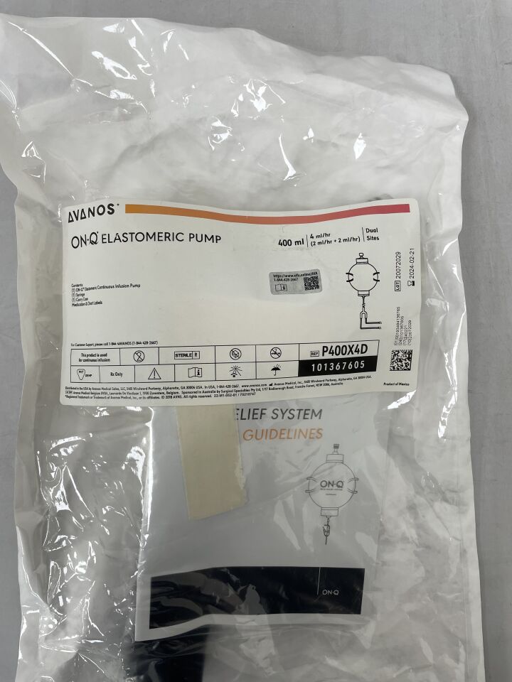 P400X4D - AVANOS - ON-Q Elastomeric Pump 400ml, 4ml/hr, Dual Sites, (EA) - ( Expiry Date: 2024-02-21 )