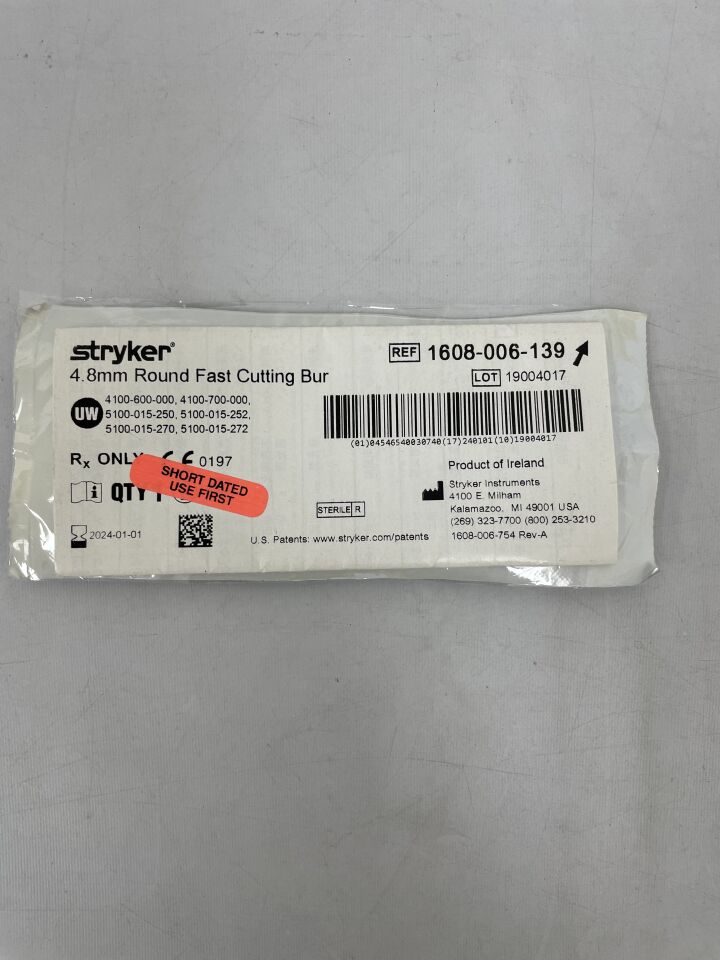 1608-006-139 - STRYKER - Round Fast Cutting Bur: 4.8mm, () - ( Expiry Date: 2024-01-01 )