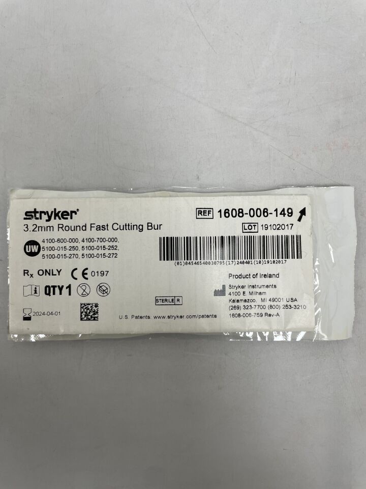 1608-006-149 - STRYKER - Round Fast Cutting Bur: 3.2mm, () - ( Expiry Date: 2024-04-01 )